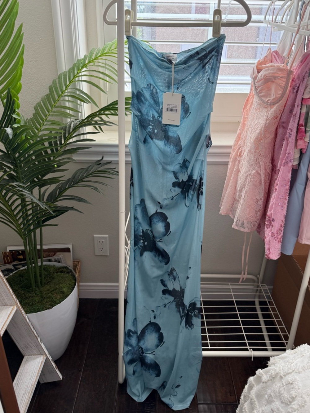 New Peppermayo Strapless Maxi Dress in Blue with Floral Pattern - Picture 2 of 7
